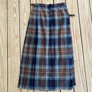 James Pringle Inverness Scottish maxi length kilt skirt blue plaid pleated 14 L